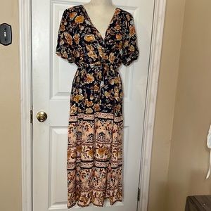 Button Through Split Hem Allover Floral Dress